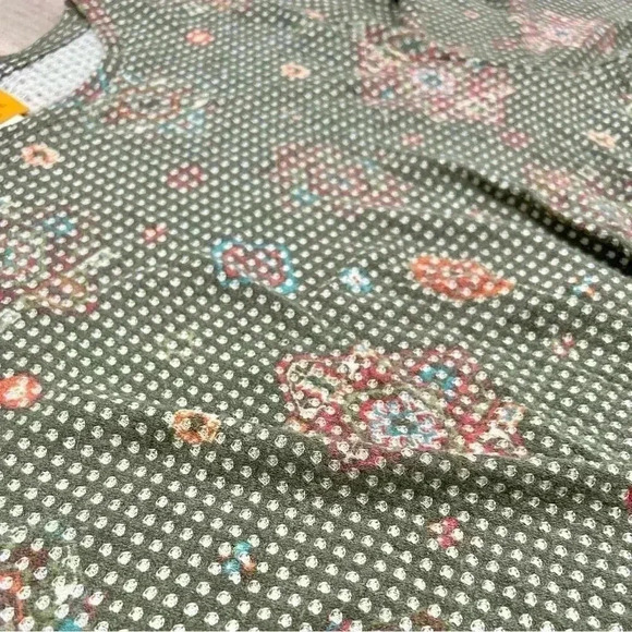 Ruby Rd Knot Front Waffle Knit Top 3/4 Sleeve Green Pattern Shirt Size XL Petite - Picture 4 of 7